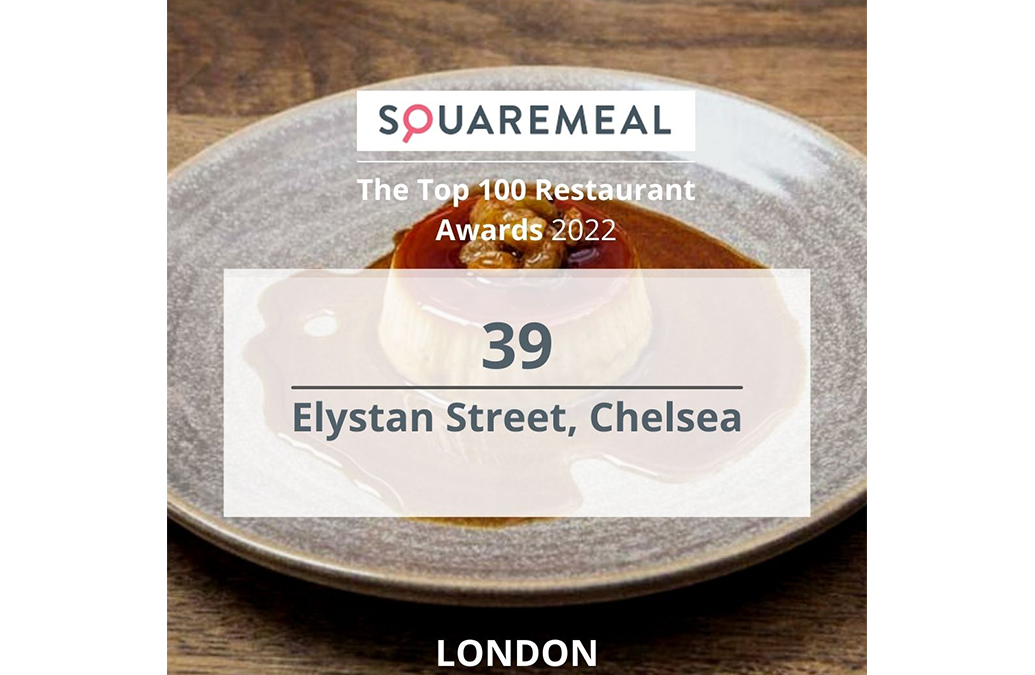 Elystan Street named as one of London’s Top 100 restaurants